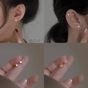 メガ割急速出荷 S純銀針　蝶　ピアス　アクセサリー　金属アレルギー対応　つけっぱなし　軟骨ピアス