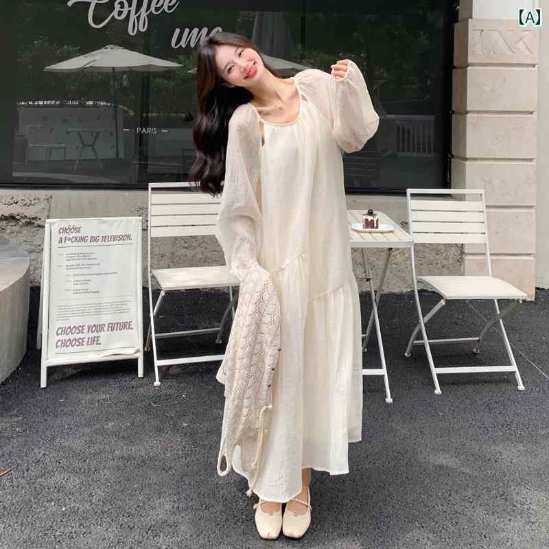 ワンピース ドレス レディース レースの オーバー スカートと 重ねた フレンチ ドレス秋 穏やかな ルーズな 休日 ツーピース スーツ
