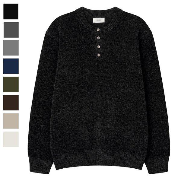 メンズジークベルベットヘンリーネックラウンドニット SG-KN-Q085-ブラック