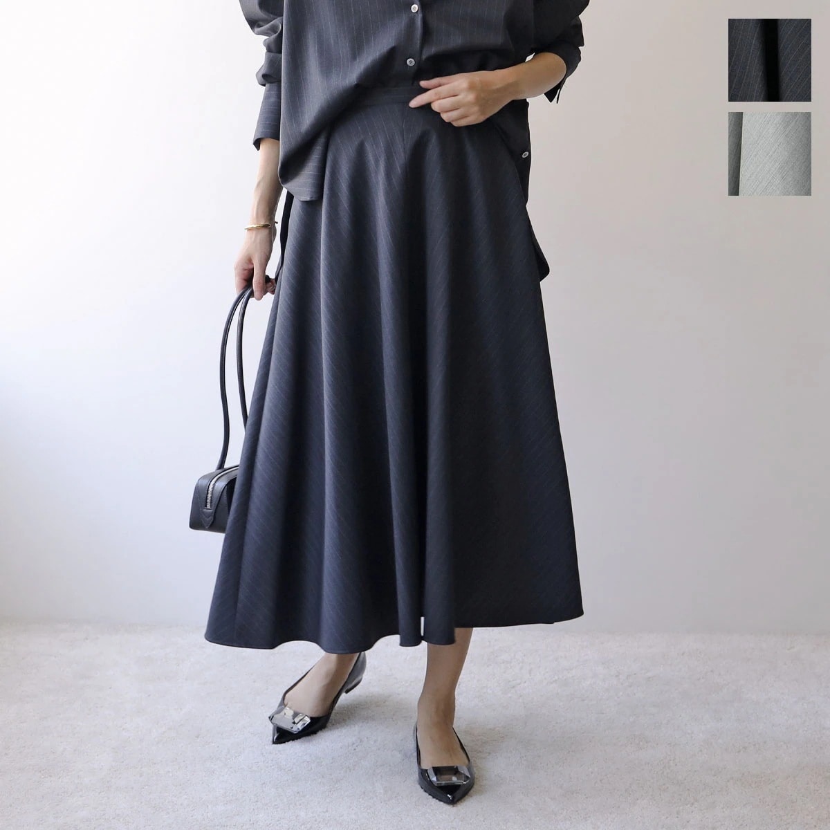 marmors マルモア フレアスカート baias flare sk 0225302116 レディース ストライプ ミディ丈 セットアップ可能 カラー2色 【ts】