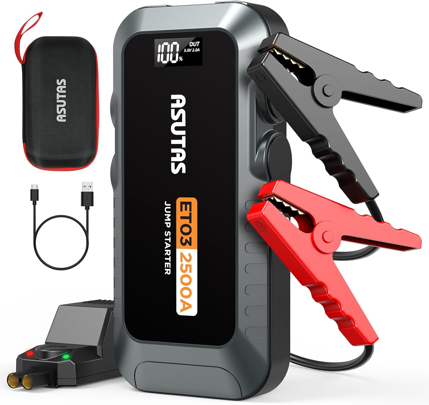 ASUTAS ジャンプスターター 21800mAh 大容量 ディスプレイ付き 12V 車用 エンジンスターター 2500Aピーク電流(8.0Lまでのガソリン/7.0Lまでのディーゼル車に対応)