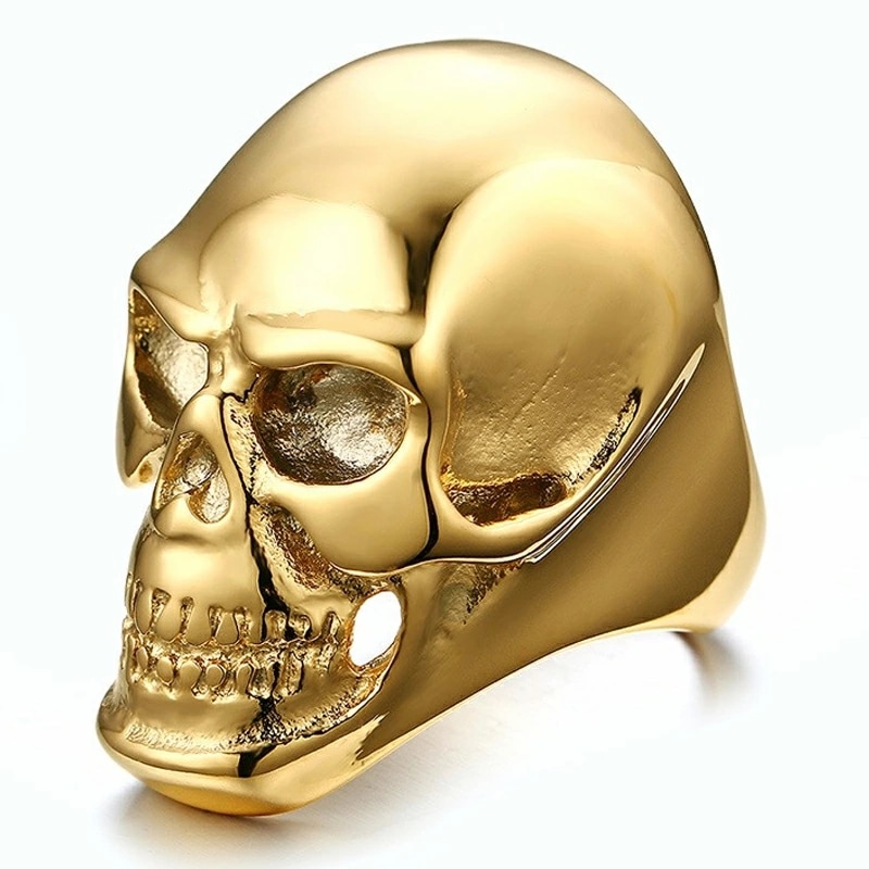 エルドラドスカルステンレスリング（RMT307） シンプルな金色のドクロの指輪 ゴールド 黄金 大きい リアル ガイコツ 骸骨 ガイコツ 髑髏 メンズ レディース r0670xxxxxxxx