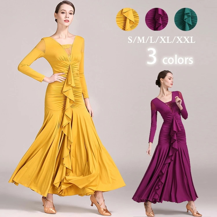 社交ダンス衣装 モダンドレス ラテンドレス スタンダードドレス ワルツダンス ロングワンピース マキシ丈 ノースリーブ ラテン衣装 社交ダンスドレス 大きい裾 豪華なドレス ダンス衣装 ダンスウエア