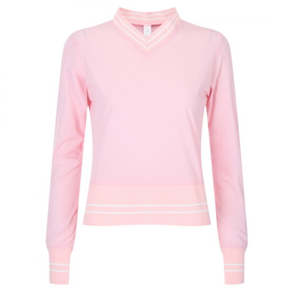 ショップアン レディース Vネック SSプレミアム メッシュ サイドジッパー 長袖ゴルフ Tシャツ ピンク LB-WSH-20521