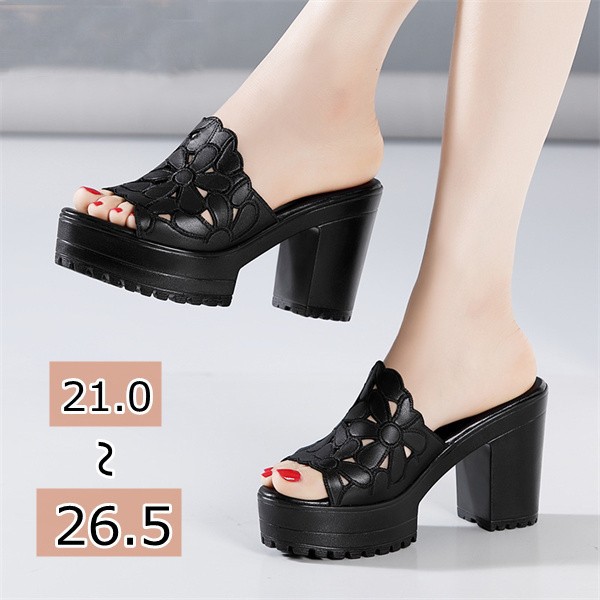 ミュール 太いヒール 厚底サンダル美脚 オープントゥ ハイヒール チャンキーヒール 小さいサイズ サンダル ストーム ヒール10cm 大きいサイズ