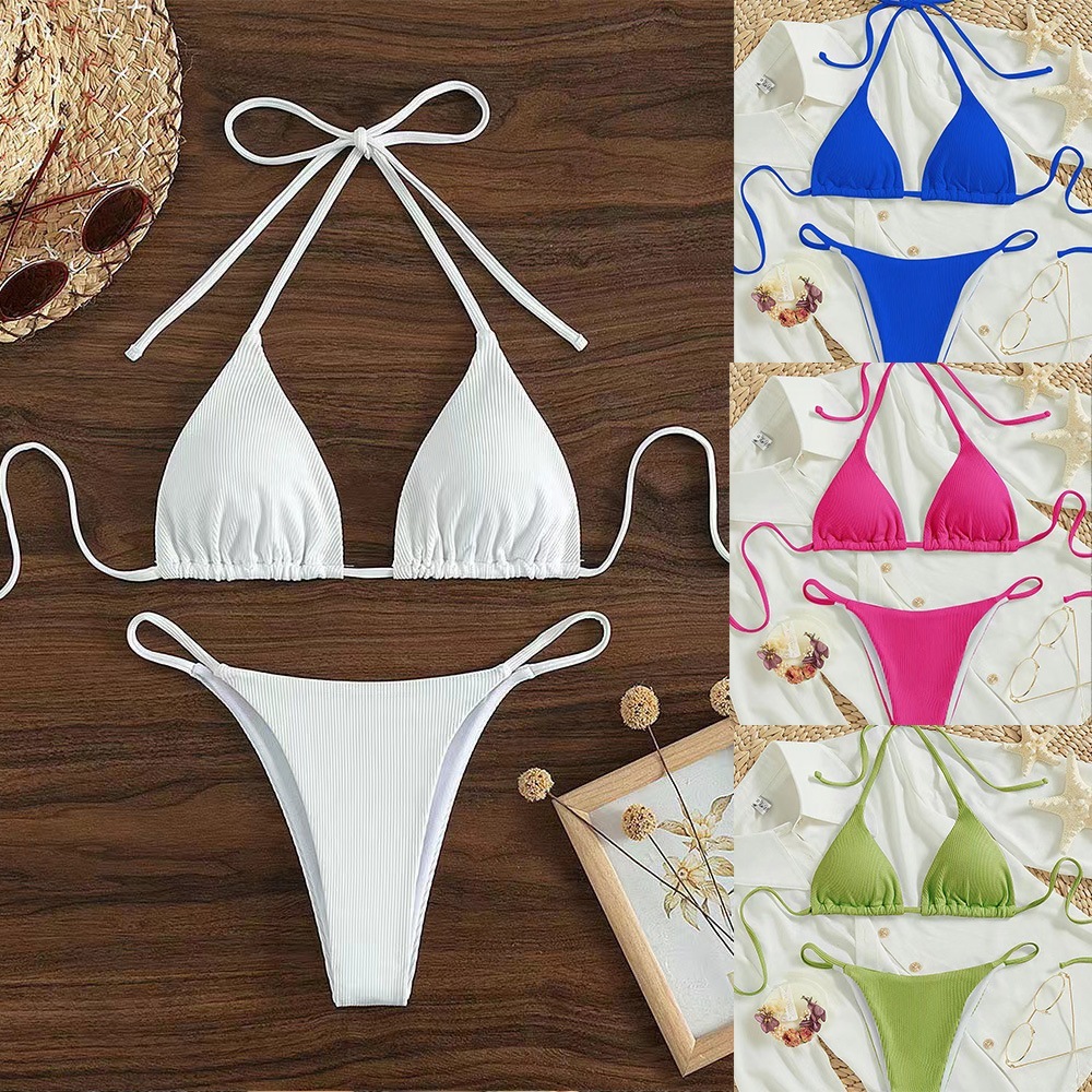 【1つ買うと10つ無料】ソリッドカラー水着女性ホルターネックセクシーなビキニツーピース温泉休暇