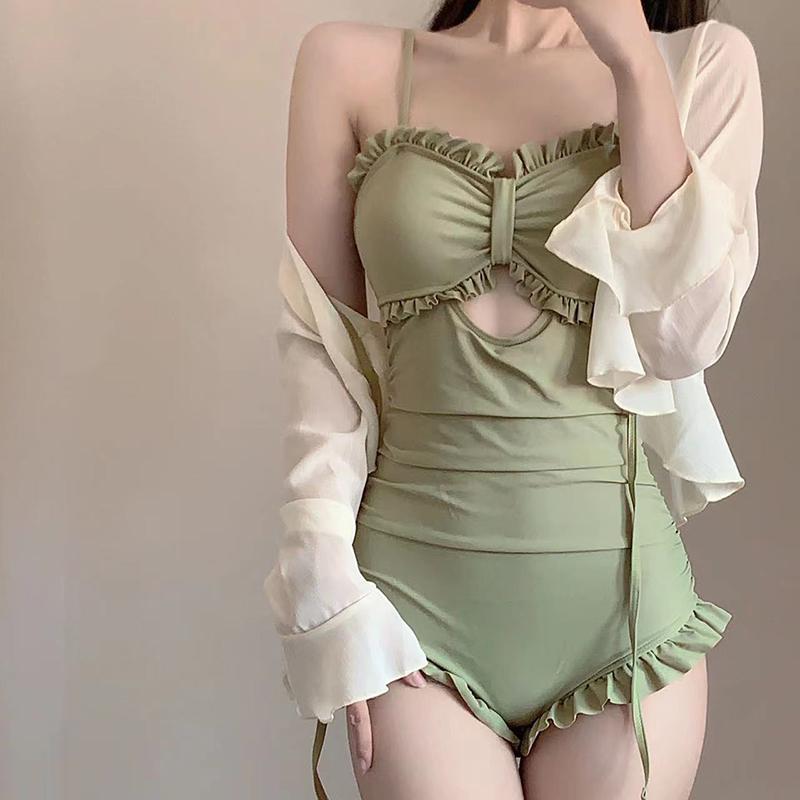 水着 レディース スイムウェア セクシー カジュアル ワンピース ウエスト カバー 着痩せ 長袖 ブラウス 情 ハイエンド 温泉 旅行 胸パッドあり ワイヤーなし