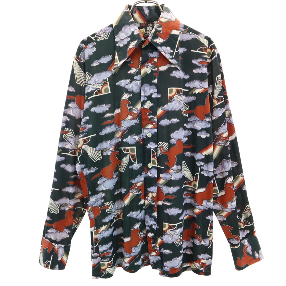 Designerschoice 70s ヴィンテージ 総柄 長袖 シャツ グリーン系 メンズ 6,140円