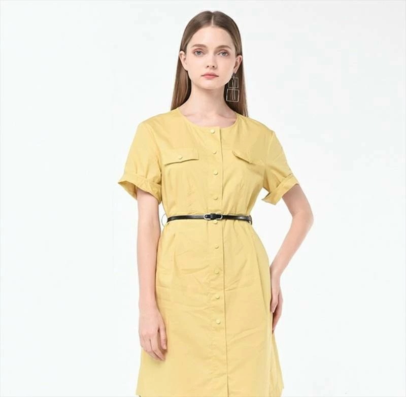 プルオーバー ドレス ミディアム丈 ハイウエスト 袖あり 半袖 ラウンドネック 綿 コットン きれいめ シンプル 大人 おしゃれ お洒落 かっこいい こなれ感 主役級 存在感 抜け感 オールマッチ ハ