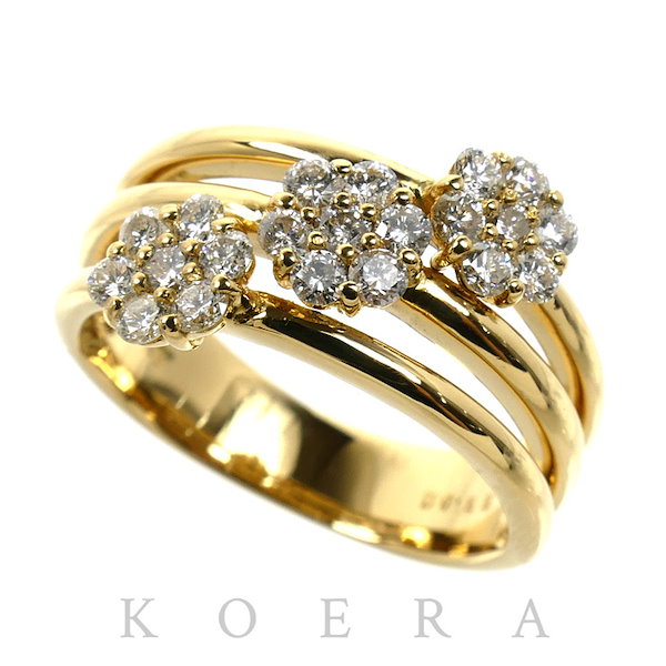 K18YG イエローゴールド リング・指輪 ダイヤモンド0.55ct 12号 5.8g フラワーモチーフ レディース  美品