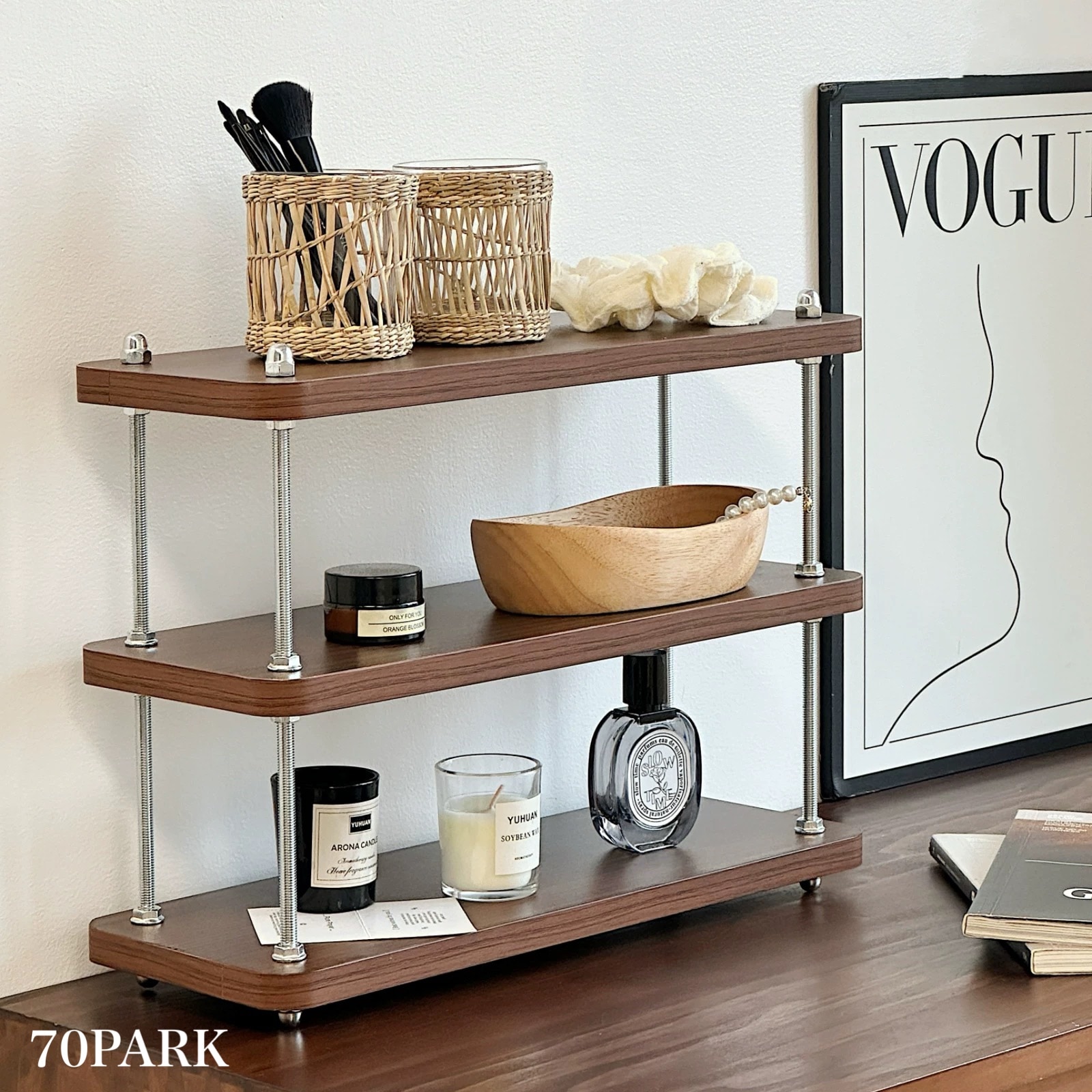 ウッド シルバー 三段 収納 ディスプレイ ラック 香水収納 洗面台 ディスプレイ おしゃれ 韓国インテリア 韓国雑貨 韓国っぽ インテリア雑貨 韓国 70PARK
