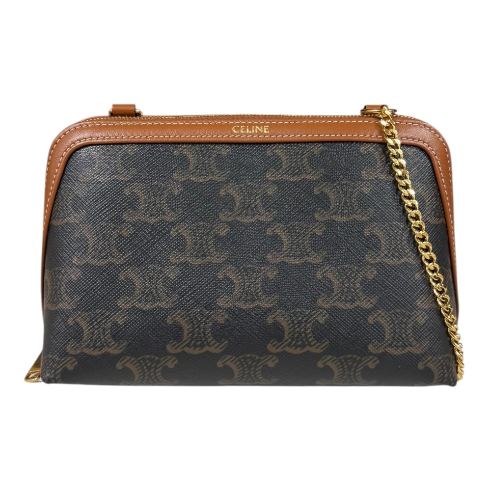 セリーヌ トリオンフ ショルダーバッグ コーティングキャンバス 10E382CBX.04LU ブラウン CELINE 中古 美品