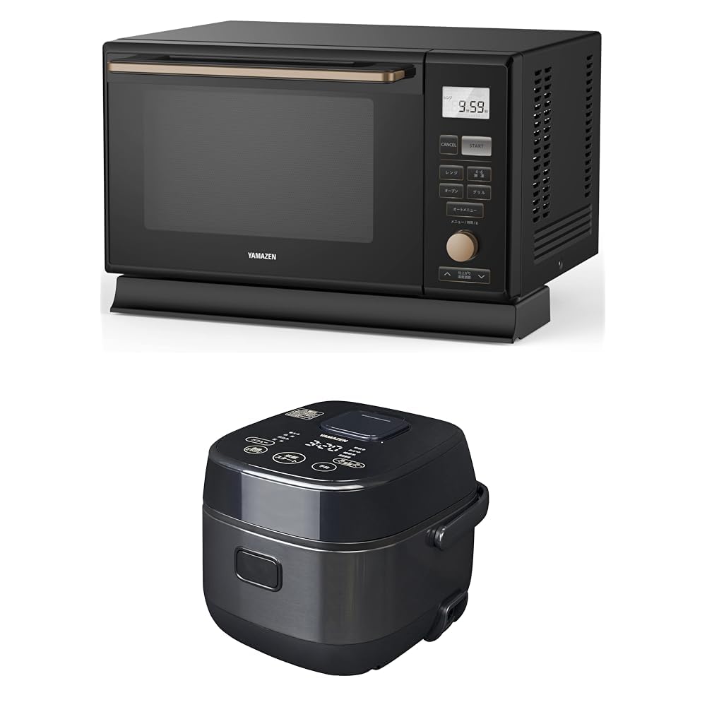 【新生活家電2点セット】 スチームオーブンレンジ 25L 一人暮らし 二人暮らし フラットテーブル MRK-F250TSV(B) + 炊飯器 IH式 5.5合 YJN-E101(B) ブラック