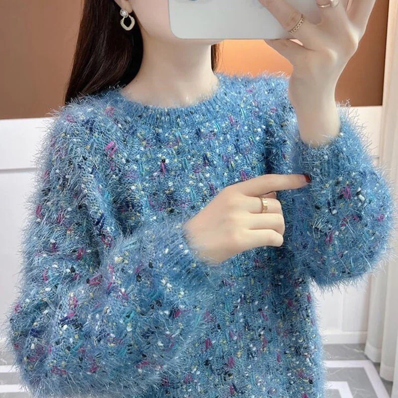 妖精の冬のセーターの女性 2024 ゆったりとした韓版スタイルの怠惰なスタイルのボトムニットウェア厚手