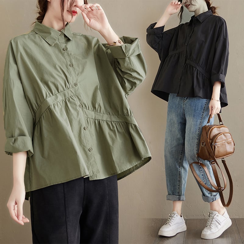 3色 シャツ ブラウス 長袖 l 無地 個性的 モード系 カッコイイ カジュアル トップス レディース 春 夏 秋 白 黒 ビックシルエット スタイリッシュ モテる スタイルアップ 着痩せ レデ