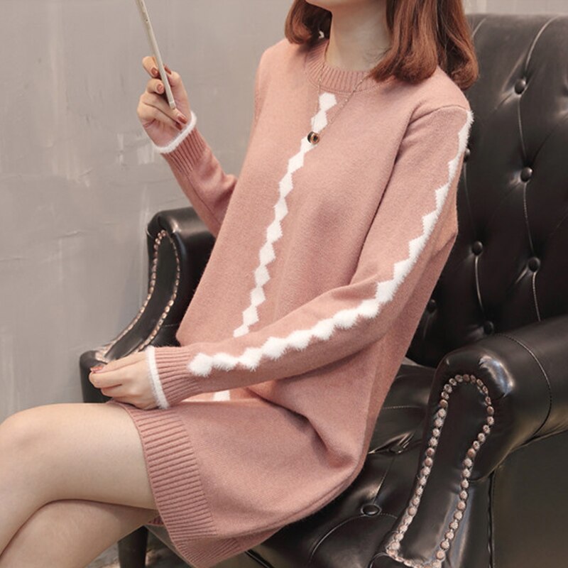 ニット ニットセーター 膝丈 長袖 ニット レディース チュニック ロングセーター トップ