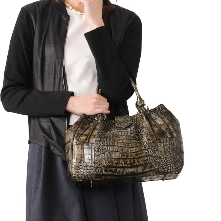 アリゲーターハンドバッグハイシャイニング目地染め(谷染め)