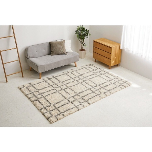240640111 エジプト製 幾何学柄のウィルトン織シャギーラグ ケジャ 160235 アイボリー