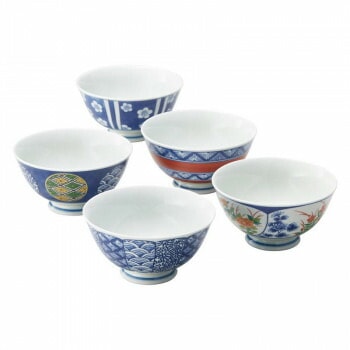 波佐見焼 染錦文様 飯碗5客揃 20635 5310-343