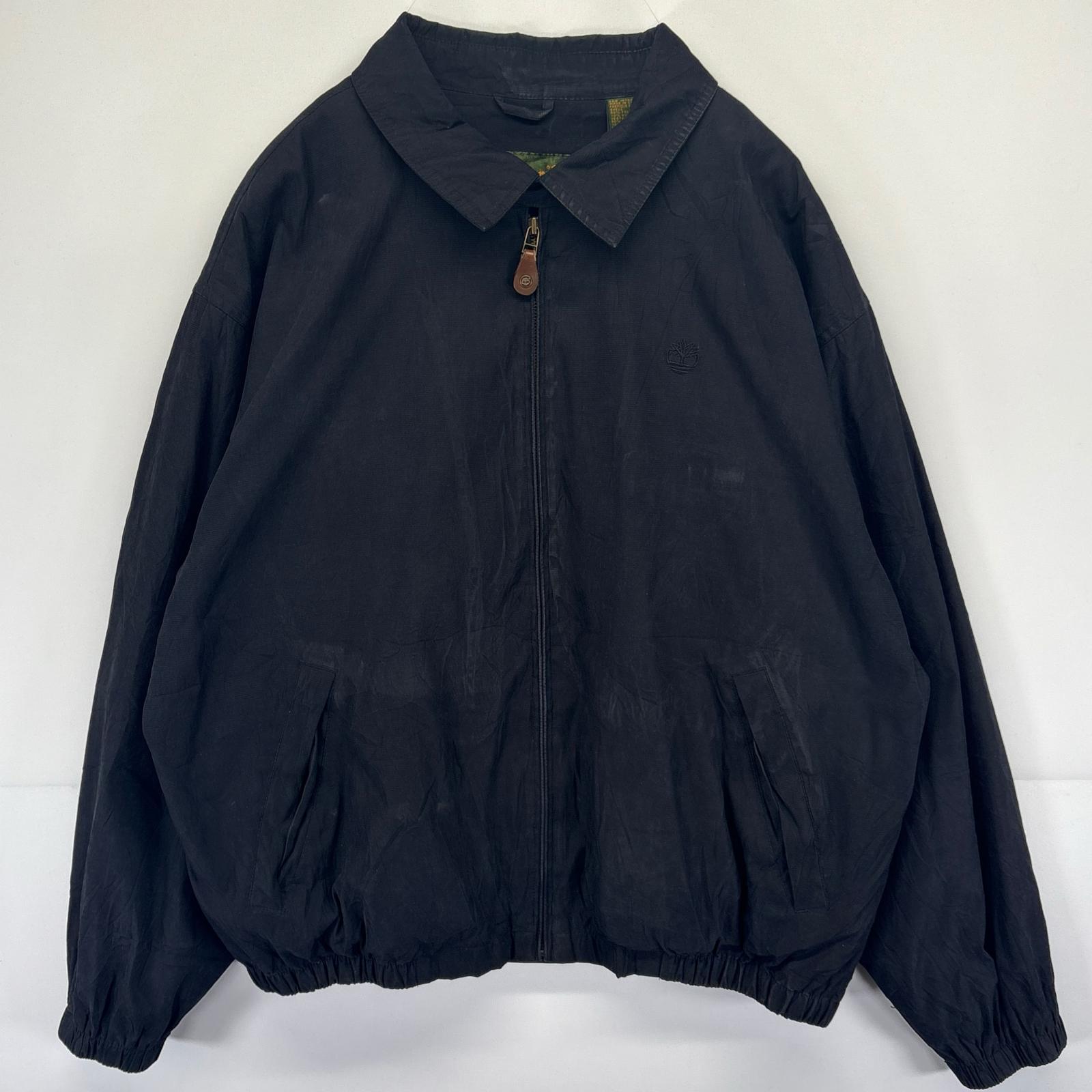 古着 スウィングトップジャケット ナイロン フルジップ 大きいサイズ ワンポイントロゴ刺繍 XXL ブラック メンズ