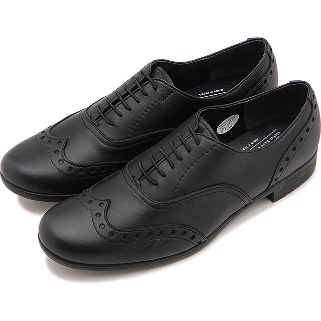 トラベルシューズ レディース ウィングチップ レースアップシューズ [TR-004 ] 靴 日本製 生活防水 ビブラムソール ブラック BL