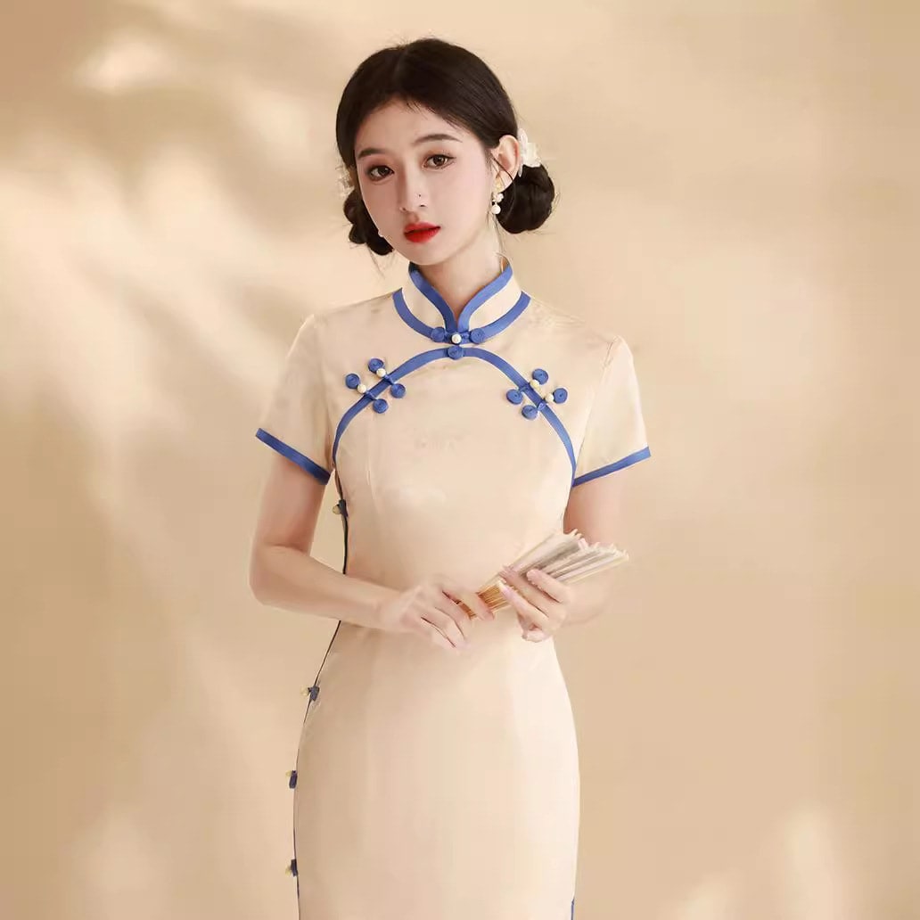 2025春夏改良チャイナドレススリムフィットデイリーヤングスタイルミディアムロングスタイル気質ヤングスタイルラウンドフロント