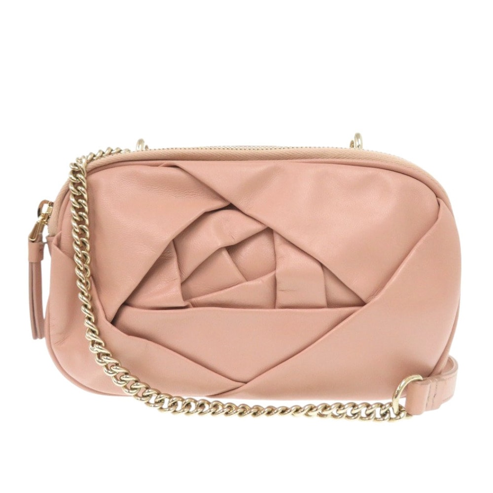 美品 ロジェヴィヴィエ チェーンショルダーバッグ ショルダーバッグ レザー ピンク 0296【中古】 レディース