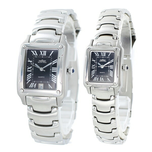モントレスコレクション ペア 友達 夫婦 両親 50代 60代 70代 腕時計 手表 ペアウォッチ クラシカル モダン 四角 ローマ数字 ブラック シルバー 誕生日プレゼント ポイント消化