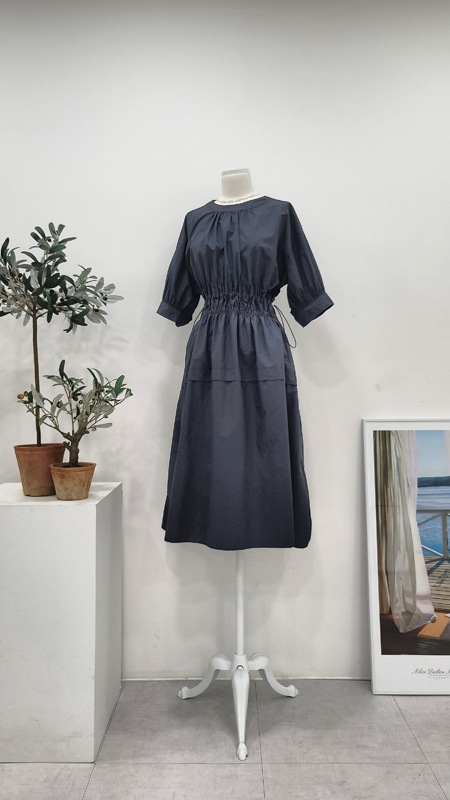 ライトパープル五分丈袖ウエストストリングワンピース涼しいバスロックXLサイズワンピース