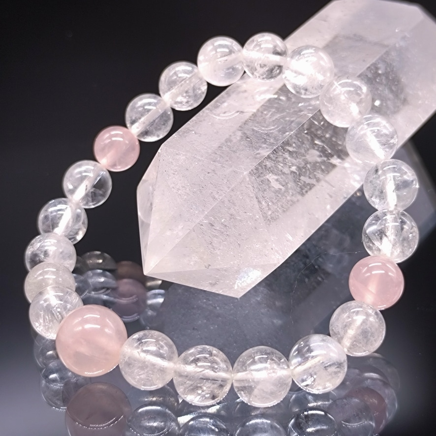 ヒマラヤ水晶 モルガナイト 8mm 親玉10mm ブレスレット パワーストーン 天然石