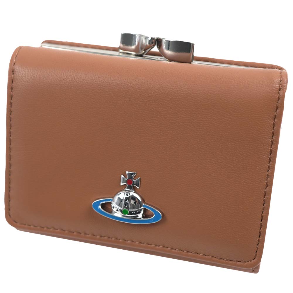 [訳ありアウトレット] ヴィヴィアンウエストウッド 三つ折り財布 がま口 レディース Vivienne Westwood SMALL FRAME WALLET NAPPA LEATHER ブラウン×シ