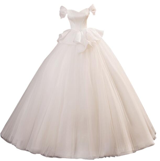 オフショルダー　ウェディングドレス　結婚式　花嫁　パーティードレス　演出　披露宴　ロング丈　姫系