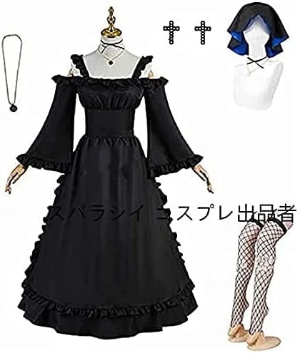 フルセットコスチューム+ヘッド+ソックス+ネック+耳飾り+ブラックメイドアリスコスプレコスチュームコ