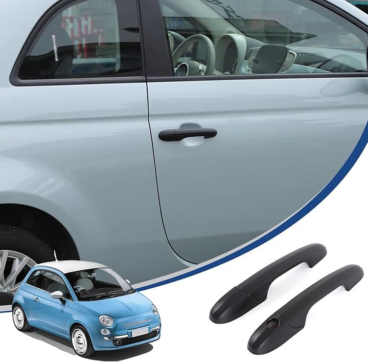 新型 フィアット 500 アバルト 595 695 専用 2007～2025に適用 ドアハンドルカバー アウタードアノブハンドル ドアカバー ABS製 貼付タイプ(マットブラック)