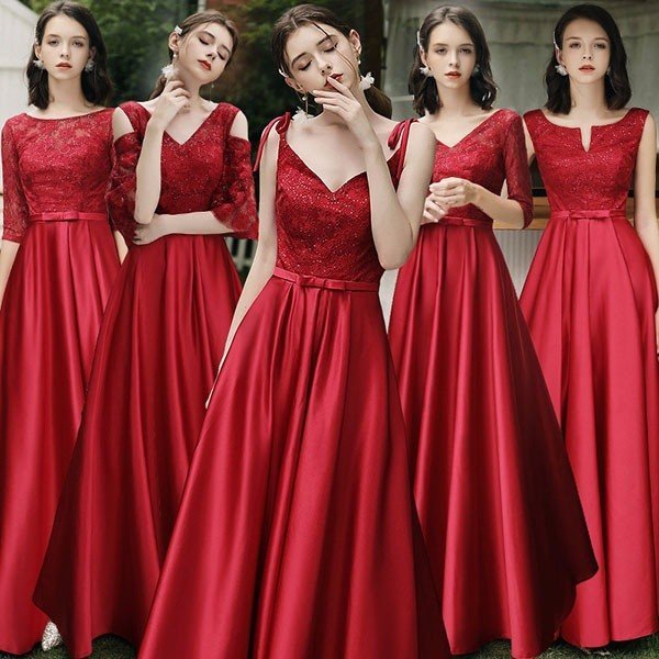 ワインレッド ブライズメイド ドレス ロング丈 二次会 大きいサイズ 結婚式 半袖 フリル 謝恩会 二次会 卒業式 花嫁 ピアノ 発表会 ドレス 演奏会 20代 30代
