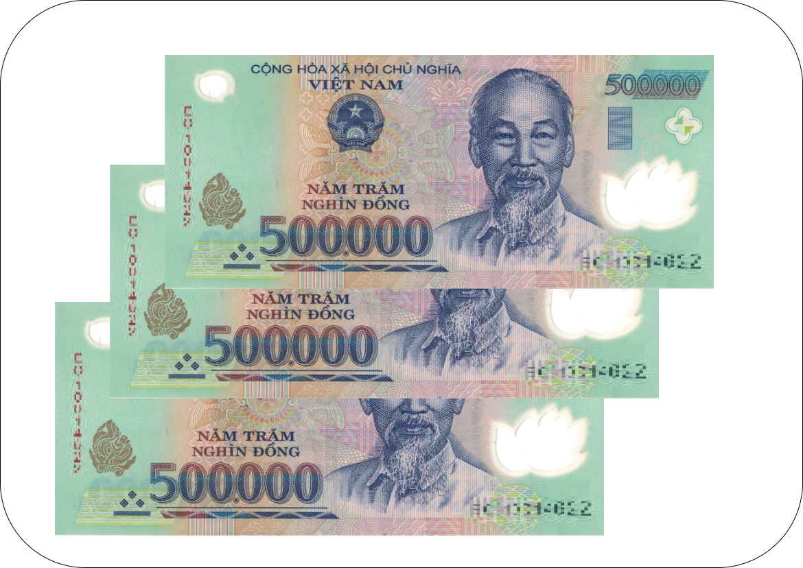 ベトナム紙幣 ３枚set 50,000ドン 【証明書付】 流通済紙幣 ベトナム50万ドン 現地両替紙幣 50万ドン