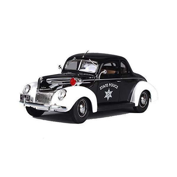 LMEI-Cars Ford 1939 Police Car Model 1:18， Static Simulation Alloy Die-Casting Model Car， Door and H