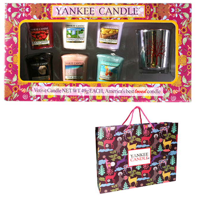 ヤンキーキャンドルボティブキャンドル6種+シルバーツリーレッドホルダーギフトセット+ショッピングバッグ