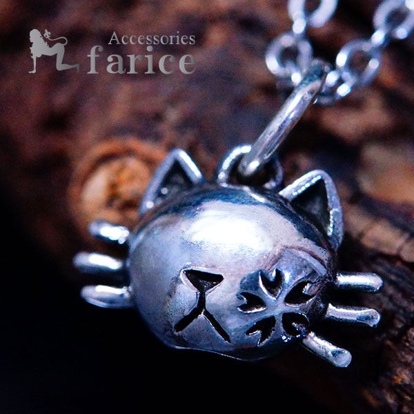 猫 ネコ 桜の花 和風 和柄 お髭 レディース シルバー925 ペンダント ネックレス