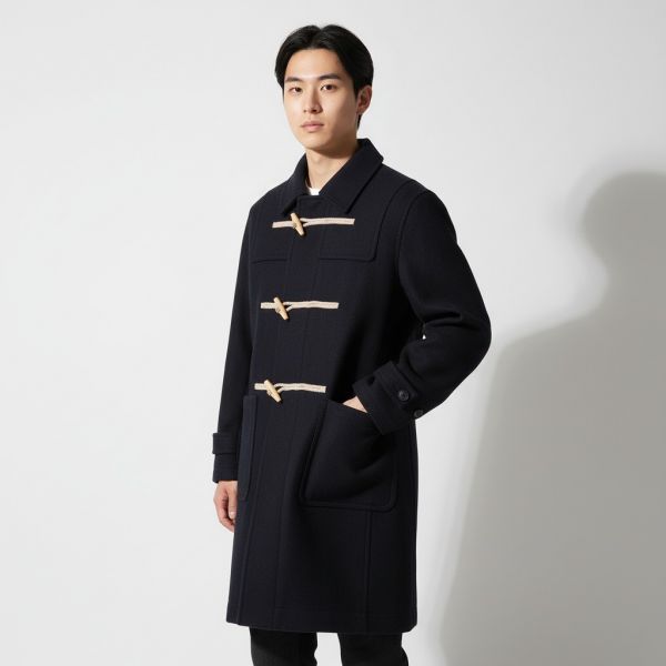 ウールブレンド ロングダッフルコート ネイビー