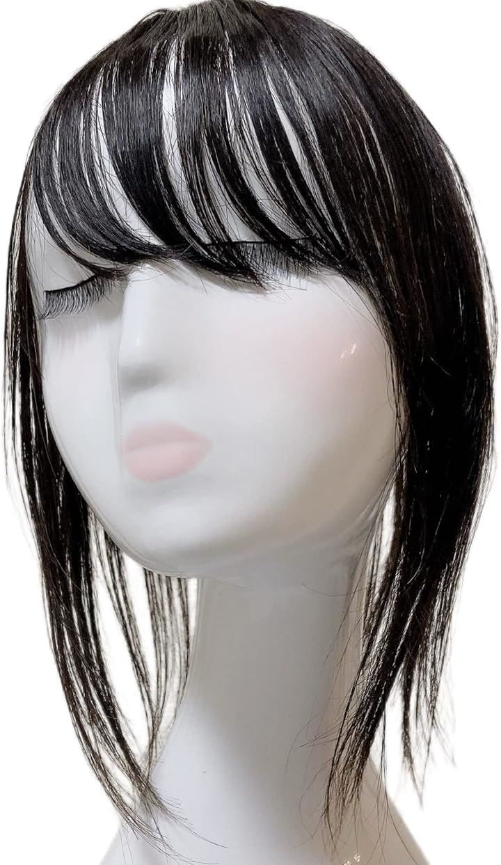部分ウィッグ 人毛100% ヘアピース トップピース 前髪 30cm カツラ 女性 レディース ストレート ボブ 国内メーカー 必需品3点セット(ナチュラルブラック, Free)