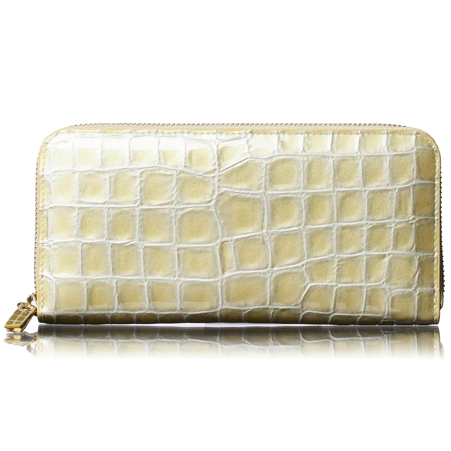 [FRANCK ROSSINI] イタリア 製 牛革 enamel croco レディース 長財布 縦型 カード ホルダー 20枚収納可 母の日 プレゼント ギフト 箱 入り(Gold)