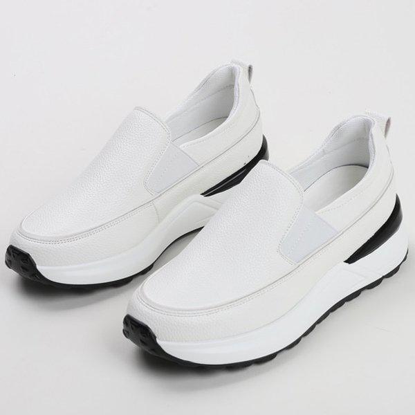 【靴】牛革シンプル女性用スリップオン スニーカー 4.5cm/2色 sjperu-P001