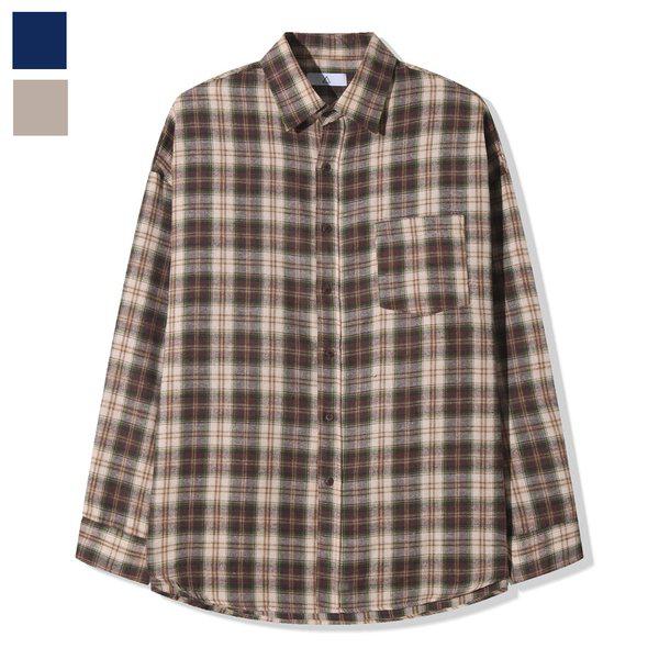 メンズ春秋メディナ長袖チェックシャツ AC-SHA-Q079-ベージュ