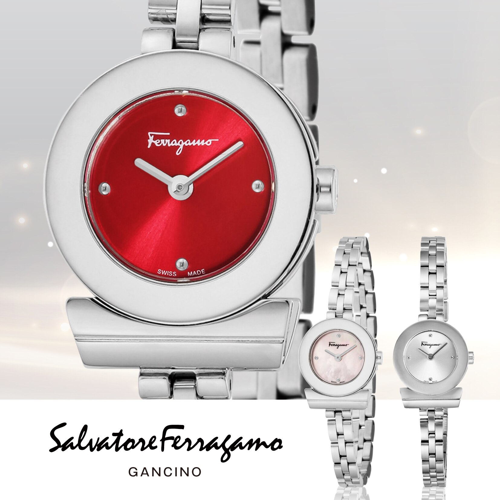【ブランド】Ferragamo フェラガモ GANCINO ガンチーニ クォーツ レディース レッド ピンクパール シルバー FBF060017 070017 010 29,452円