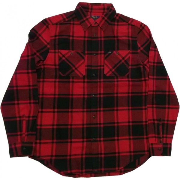 ボーイズサイズ 長袖 ライトフランネルシャツ レッド boys PR2-017