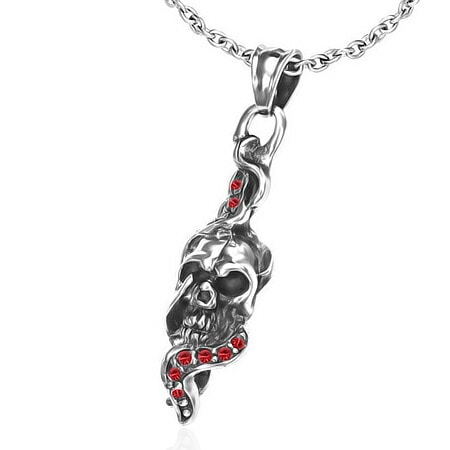 アシッドスカルステンレスペンダント(レッド) ドクロ 髑髏 ヘビ 蛇 スネーク サージカルステンレス ネックレス パーツ 首飾り アクセサリー 男性 女性 プレゼント stt00-00-0621