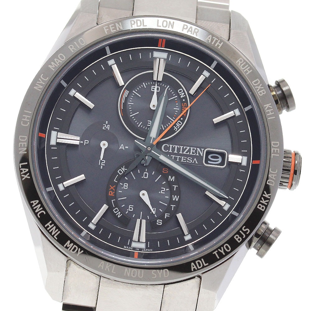 シチズン CITIZEN AT8189-61E アテッサ アクトライン ソーラー電波 メンズ 美品 箱・保証書付き_845602【中古】