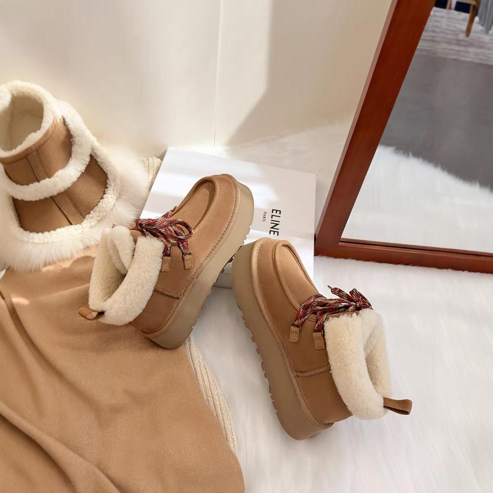 フリート厚底スノーブーツ2025冬上浦村東北暖パン綿靴レースアップスタイル