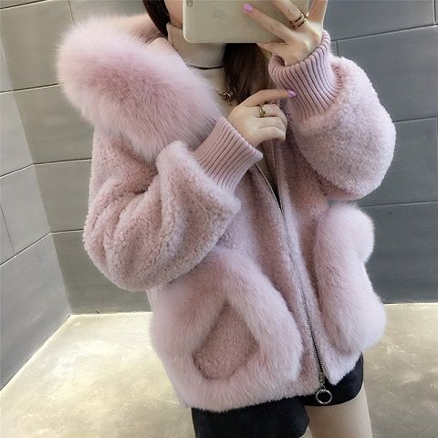 小豆「新品未使用」高級毛皮ムートン　フード付　上品  毛皮 VIOLETA Qoo10] 秋冬 フェイク キツネの毛 毛皮コート : レディース服